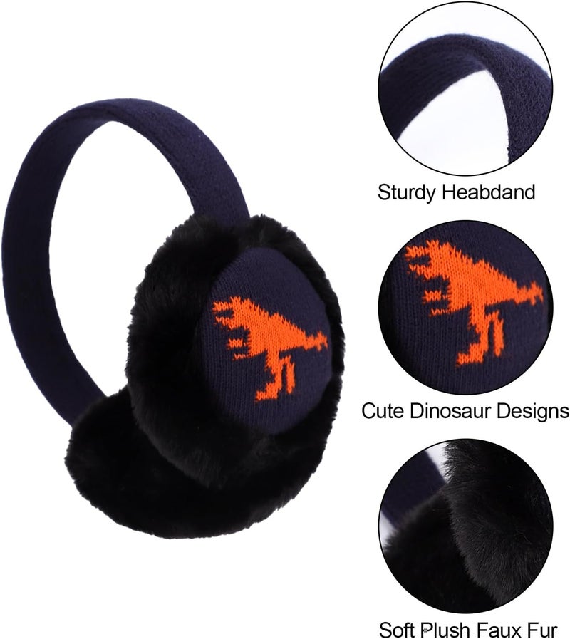BUTITNOW Toddler Kids Knit Dinosaur Earmuffs Soft Plush Comfortable Winter Outdoor Ear Warmers for Boys Girls - Image 2